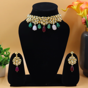 Charuratna Kundan Necklace Set with Multicolored Stones | Back Minakari | Real Kundan