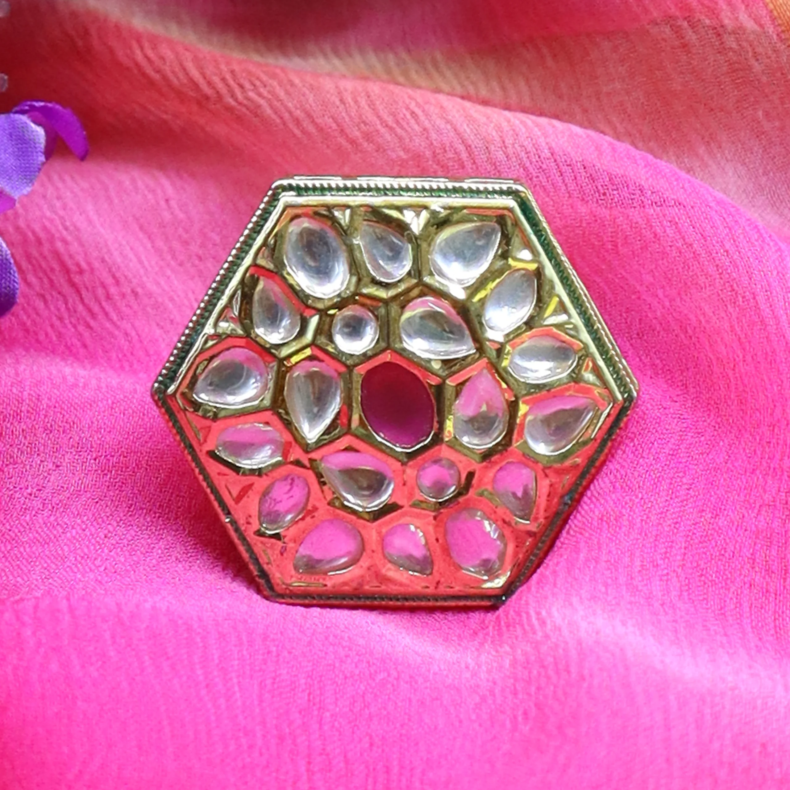 Kundan hexagon Ring