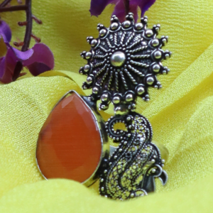 Oxidised Statement Ring with Stunning Orange Stone | Statement Ring