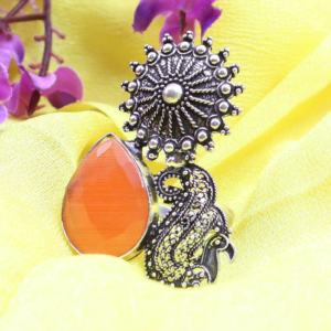 Oxidised Statement Ring with Stunning Orange Stone | Statement Ring