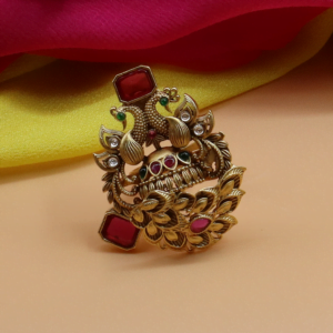 Suvarna Peacock Statement Ring with Intricate Cut Work