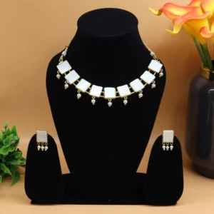 Mother of Pearl Necklace Set with small pearls | MOP |Square Shaped MOP Set