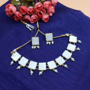 Mother of Pearl Necklace Set with small pearls | MOP |Square Shaped MOP Set