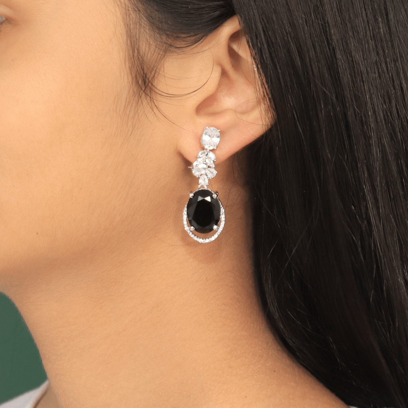 Striking Zirconia Earrings with Black stone Divas Dazzle