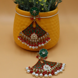 Aalekhya Red and Green Meena Kundan Dangle Earrings | Hand Painted