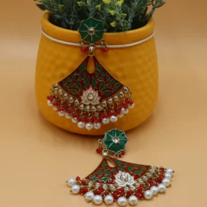 Aalekhya Red and Green Meena Kundan Dangle Earrings | Hand Painted