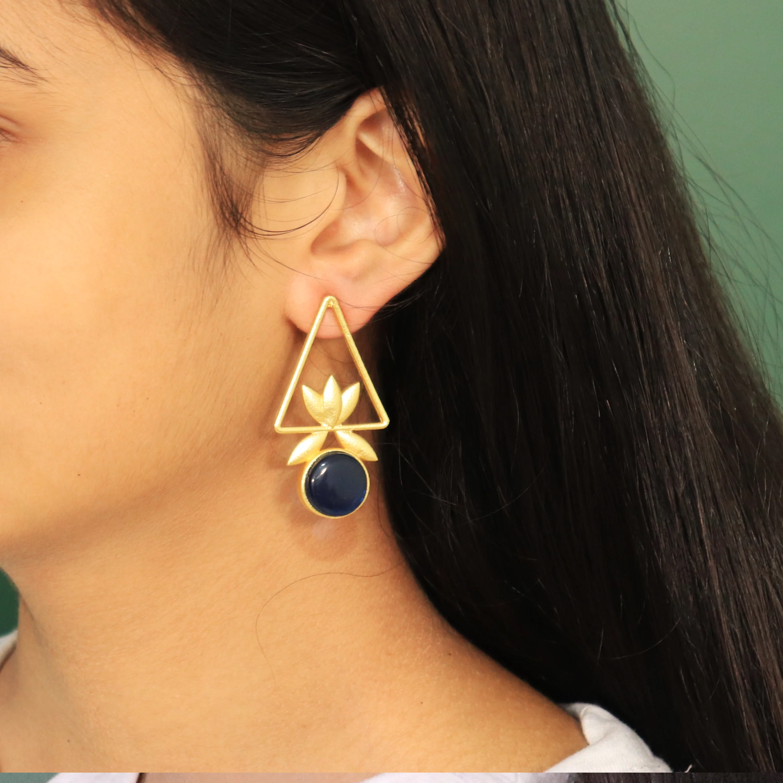 Buy Unique Party Wear Ad Stone Dark Blue Earrings Online