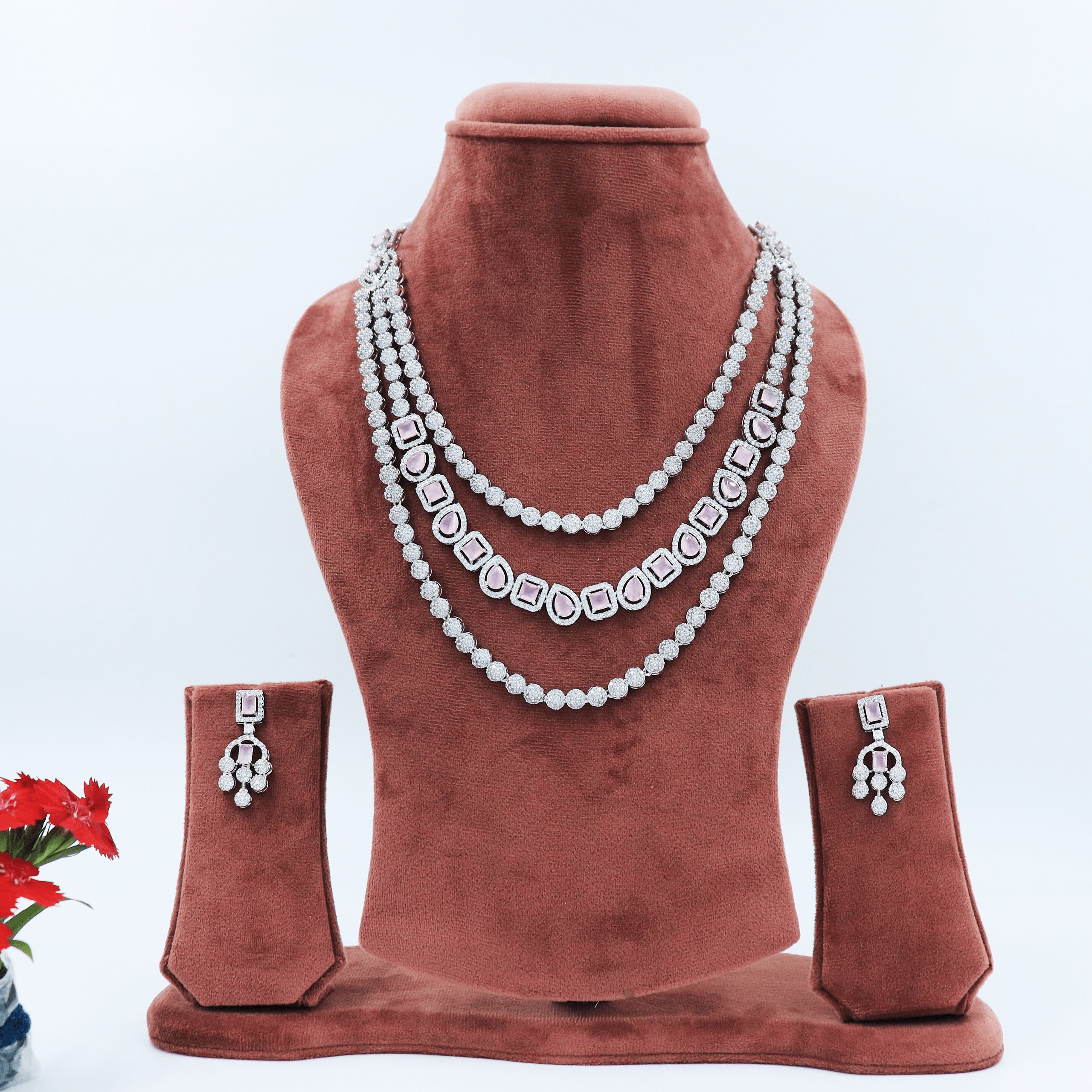 Cubic ZIrconia Three Layer Necklace Set