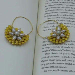 Mukta Traditional Pachi Hoops with White and Yellow Pearls