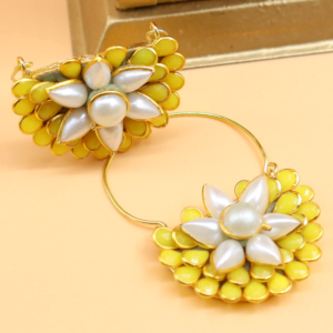 Mukta Traditional Pachi Hoops with White and Yellow Pearls