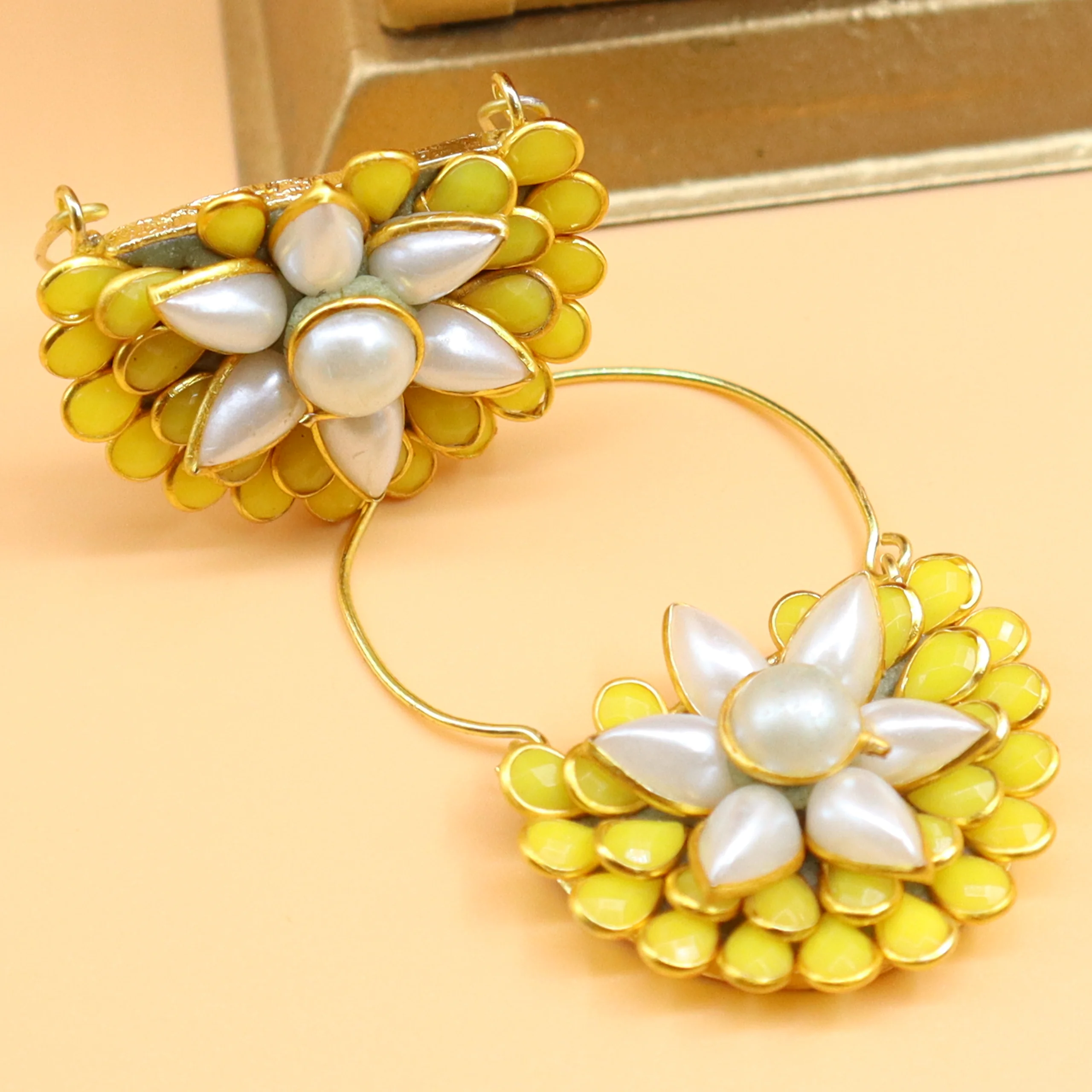 Yellow White Beads Earring