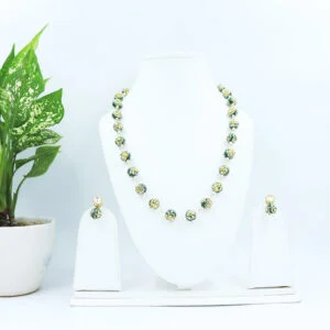 Mukta Green Beads Necklace with Kundan Earrings